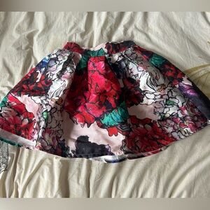 AKIRA Floral A-Line Skirt in Red, Pink, Green, Black